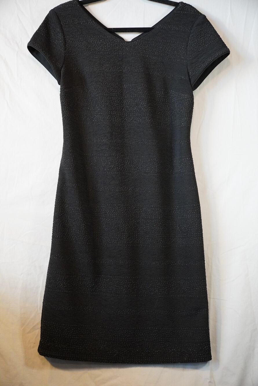 David Warren NY Black Metallic Shimmer Sheath Dress V Neck Short Sleeve Size 6
